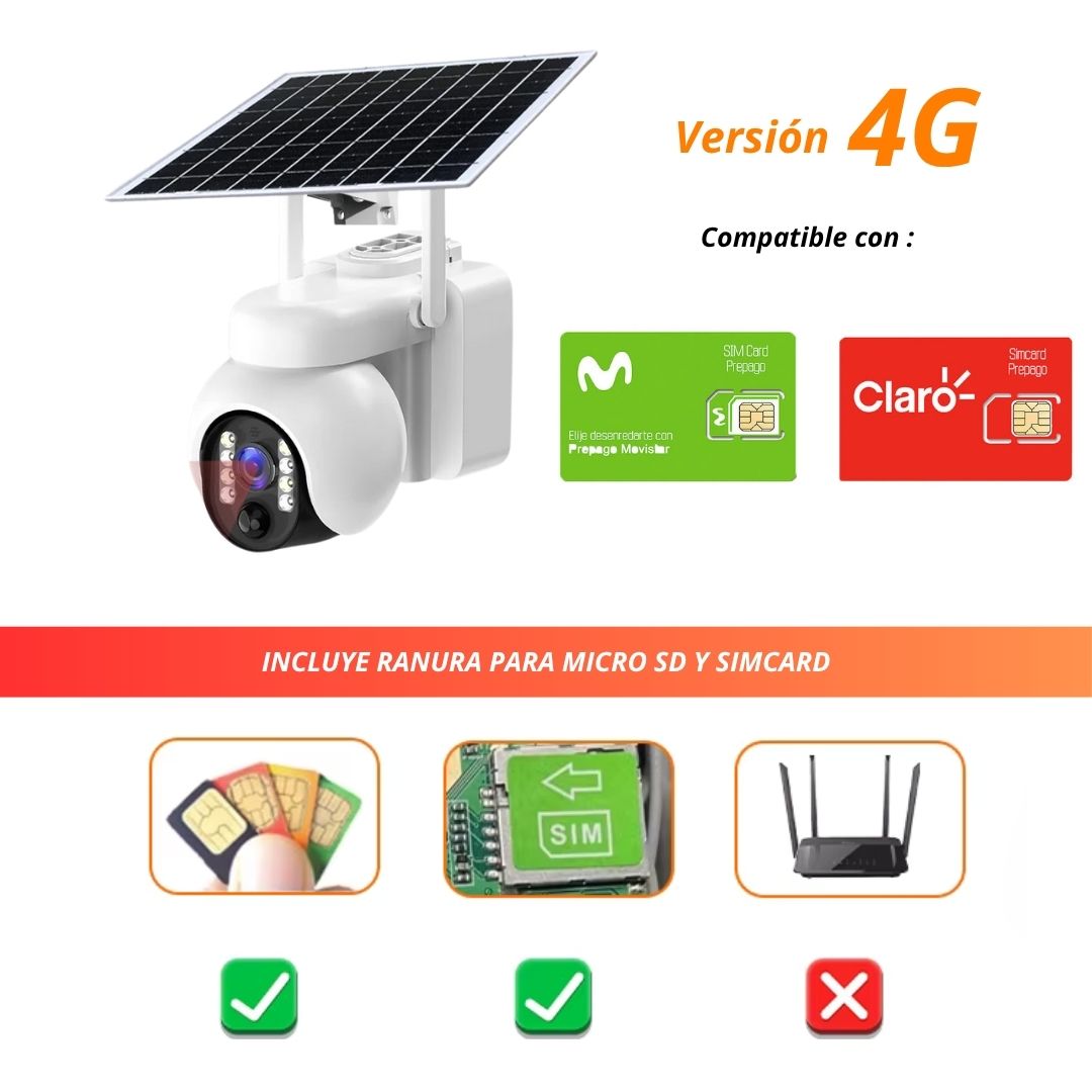 🔥Cámara PTZ De Seguridad Con Panel Solar 📹SimCard 4G Exterior🚨Larga duración