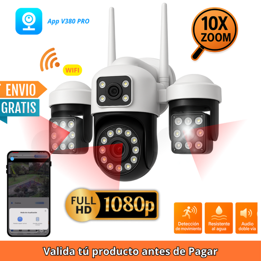 💥Cámara de seguridad 3 lentes 🌧  Exterior Ip66 WIFI 🛜 vista panorámica de 360°