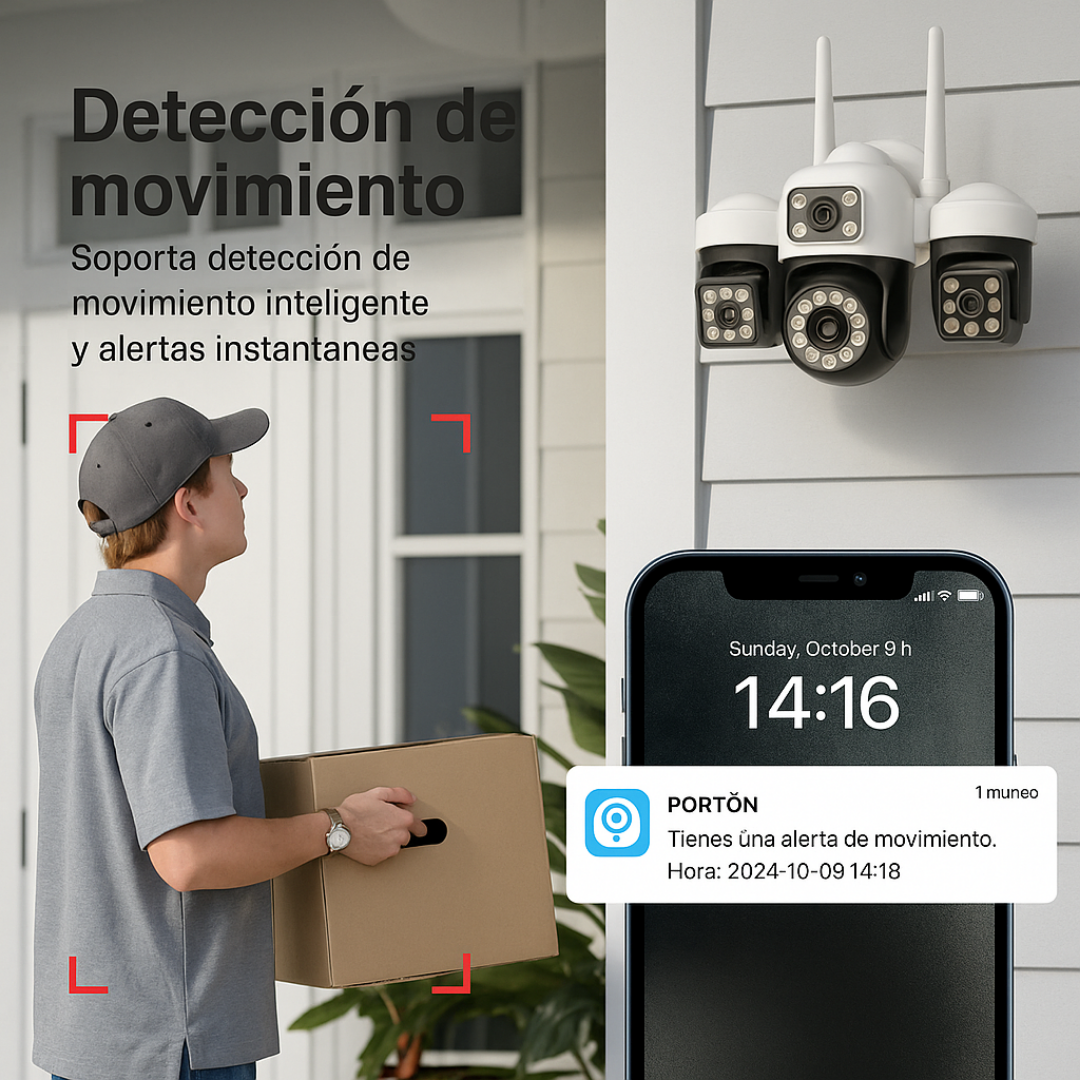 💥Cámara de seguridad 3 lentes 🌧  Exterior Ip66 WIFI 🛜 vista panorámica de 360°