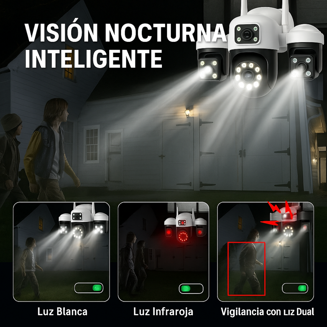 💥Cámara de seguridad 3 lentes 🌧  Exterior Ip66 WIFI 🛜 vista panorámica de 360°