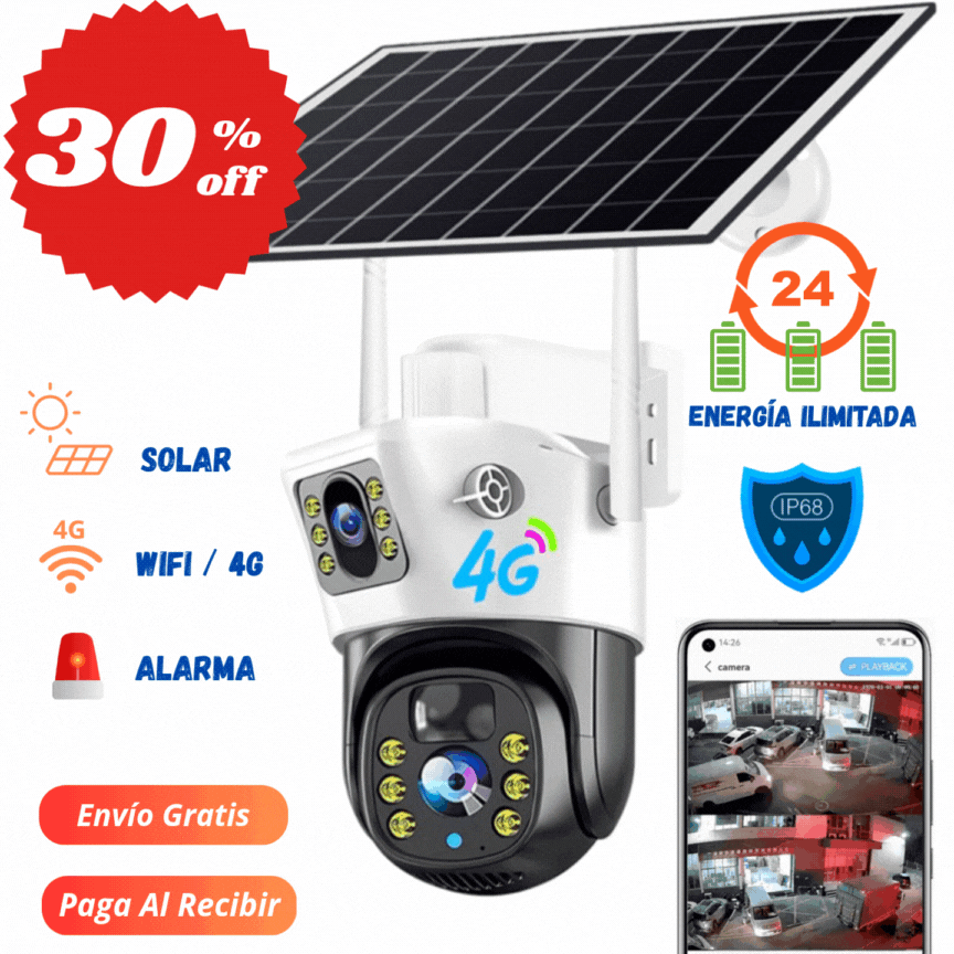 💥Cámara PTZ Solar 4G/WIFI 📡 Doble Lente Exterior IP68 HD📹 5MP💥