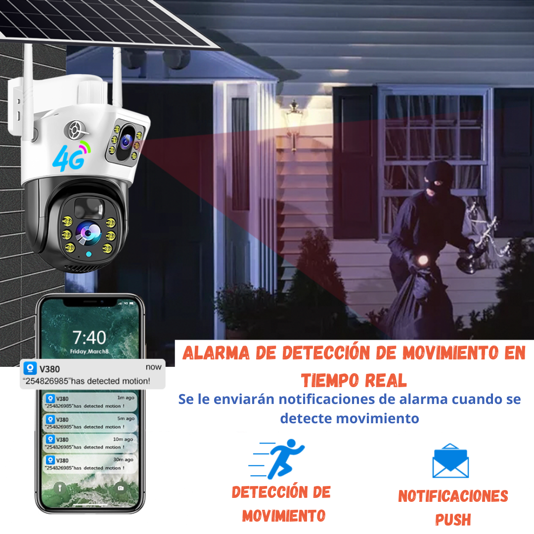 💥Cámara PTZ Solar 4G/WIFI 📡 Doble Lente Exterior IP68 HD📹 5MP💥