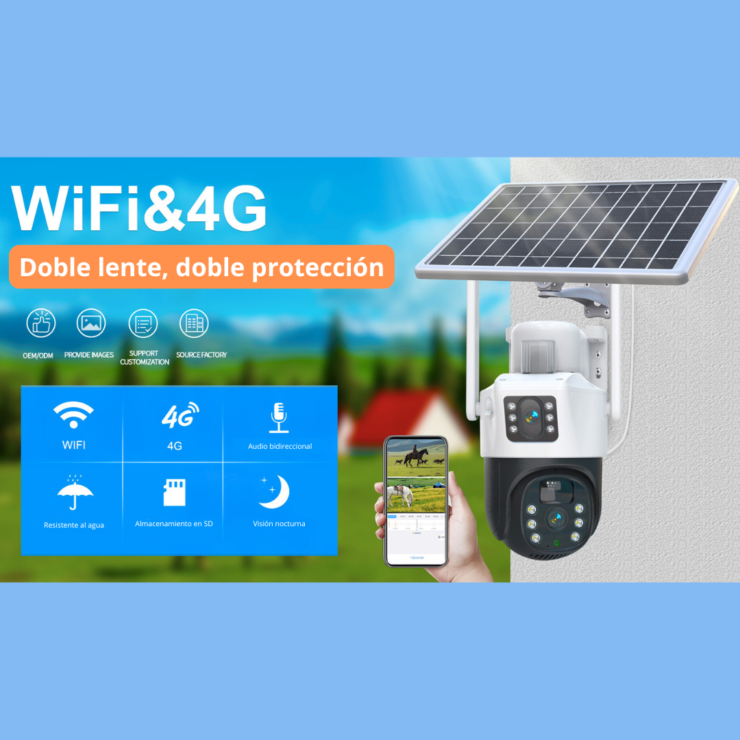 💥Cámara PTZ Solar 4G/WIFI 📡 Doble Lente Exterior IP68 HD📹 5MP💥